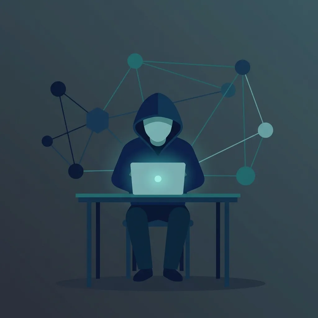 Person at laptop with connected workflow nodes