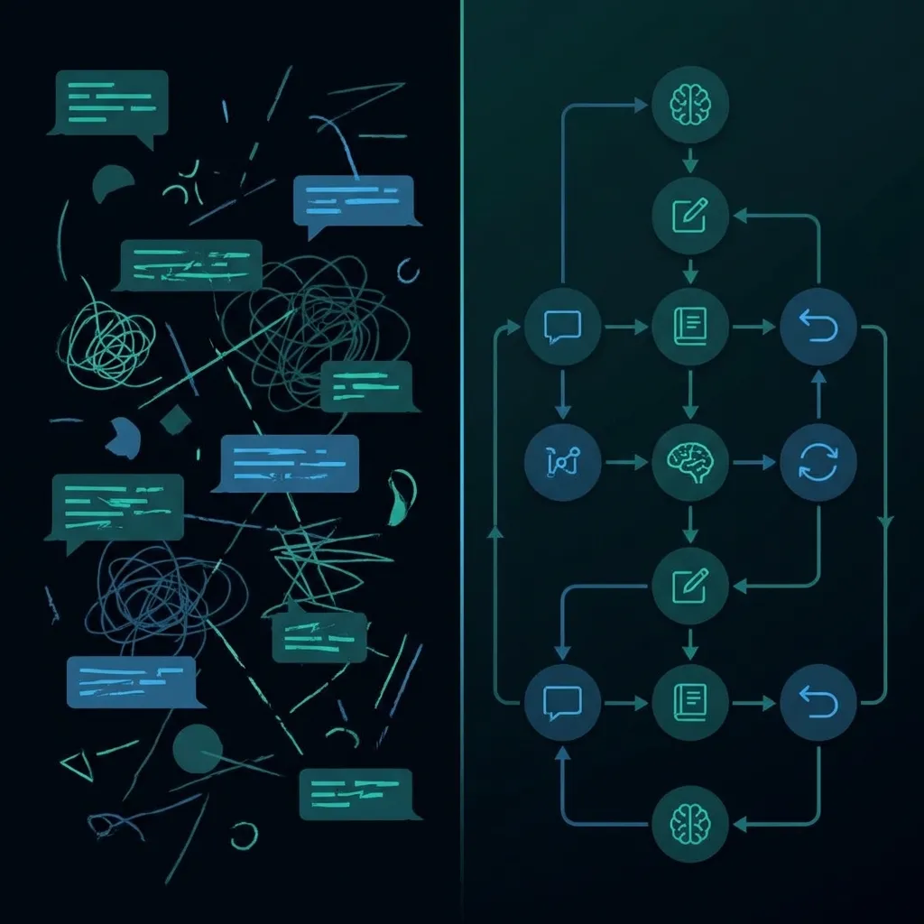 Comparison of chaotic prompts vs organized workflow